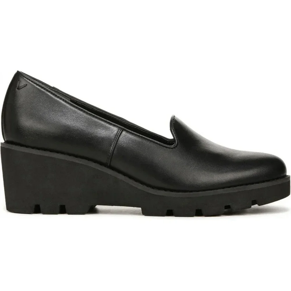 Vionic Willa Wedge Black Leather Size 9.5 Women's‎ Slip-on Loafer